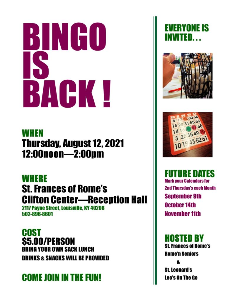 BINGO is Back! – Saint Leonard Parish – Louisville KY